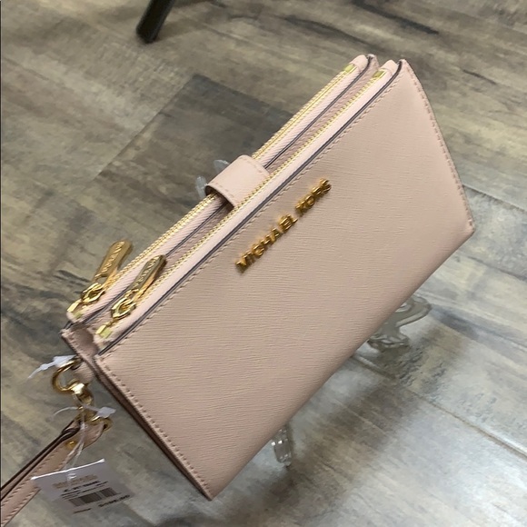 MICHAEL KORS LG DOUBLE ZIP WRISTLET BALLET POWDER BLUSH NWT - Picture 7 of 15